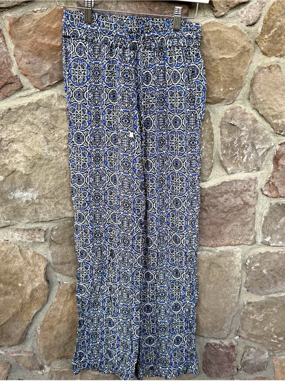 Ava Christine loose Printed Blue Wide-Leg Women's Pants 100% Rayon